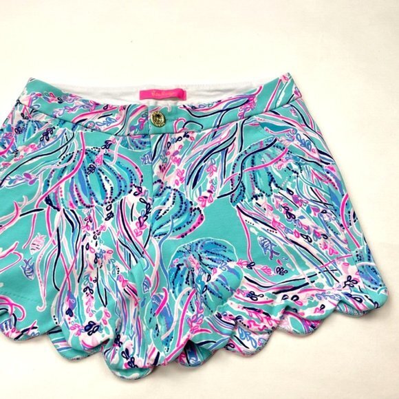 Lilly Pulitzer Buttercup Knit Shorts Women 0 EUC‎ Stretched Pockets Scalloped - Picture 11 of 13